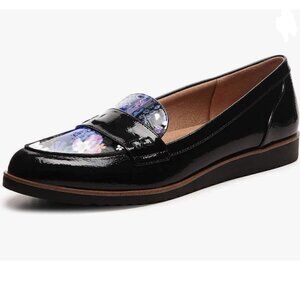 YDN Blue Comfort Loafers Slip On Round Toe Printed Patent Leather Dress Pump
